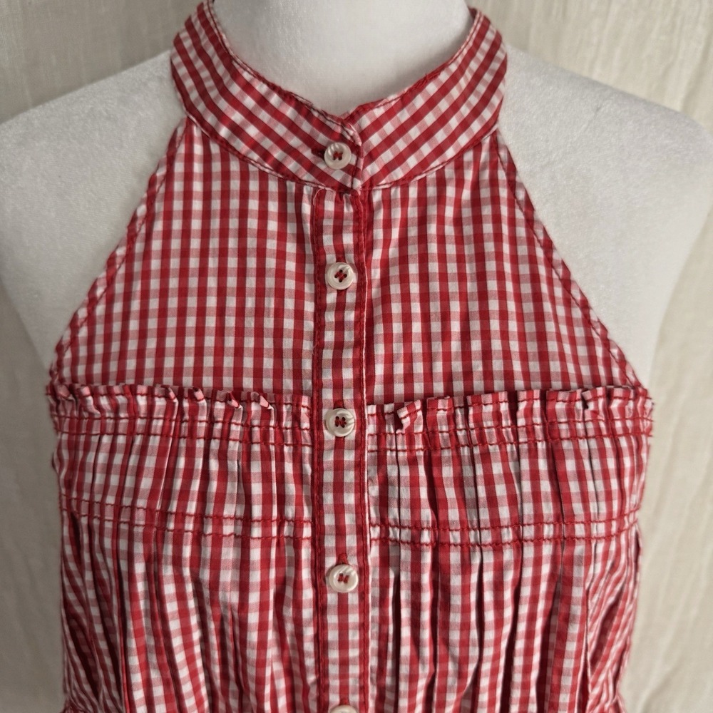Free People Gingham Halter Top M Picnic Party Cottage Prairie Plaid Cotton Red - Picture 2 of 6